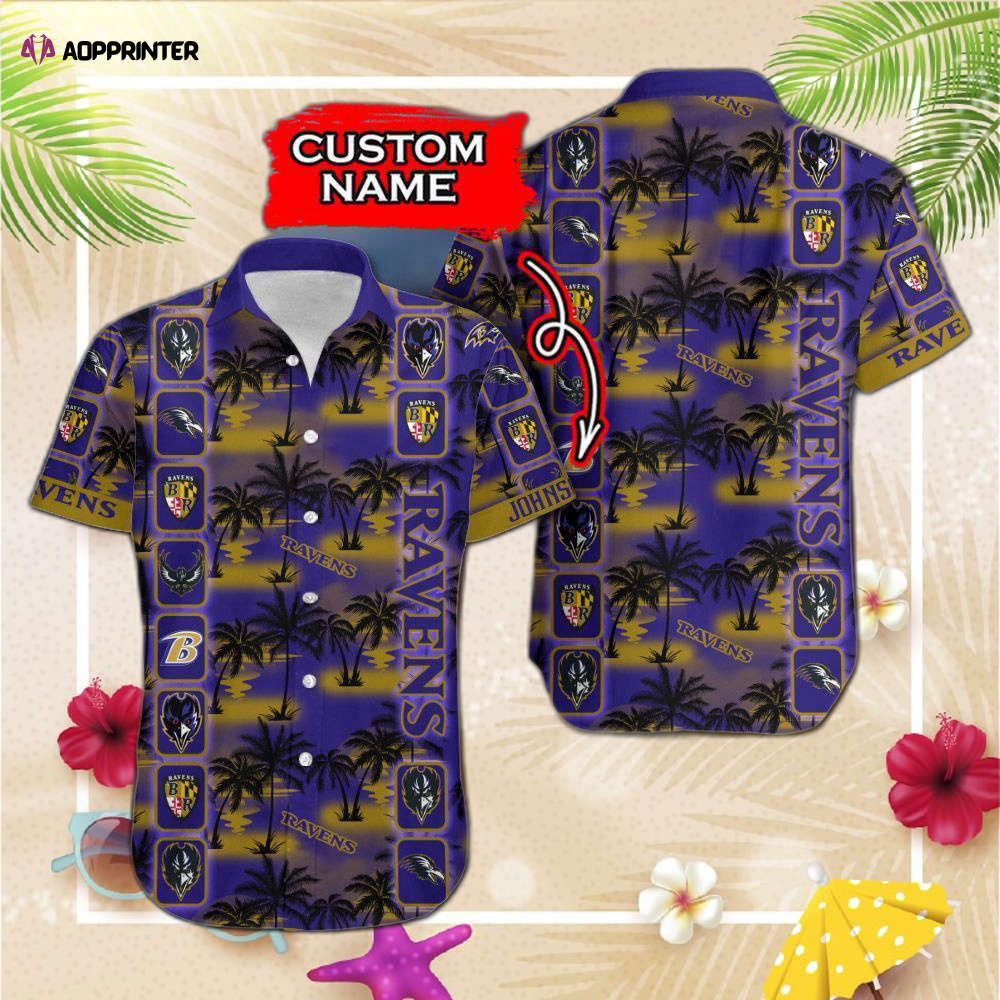 NFL Baltimore Ravens Hawaiian  Shirt & Short Custom Name