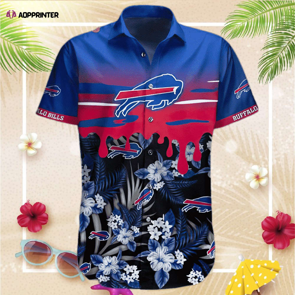 Buffalo Bills Hawaiian Shirt US Flag Flower Pattern All Over Print Gift For Fans NFL