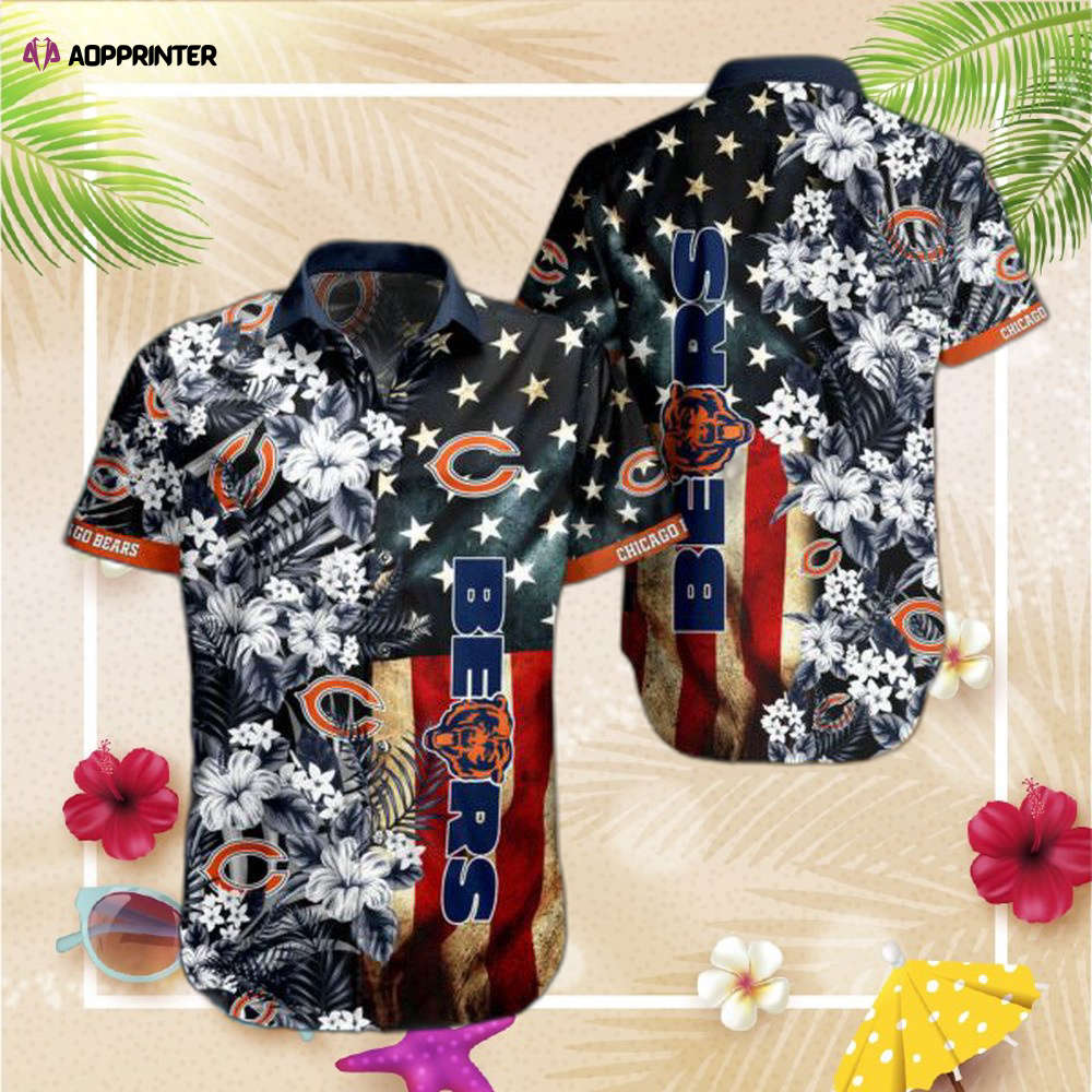 NFL Chicago Bears Hawaiian  Shirt Flag Flower