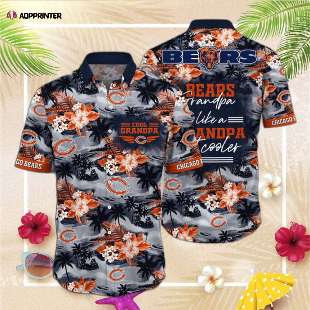 NFL Chicago Bears Hawaiian  Shirt Flag Flower