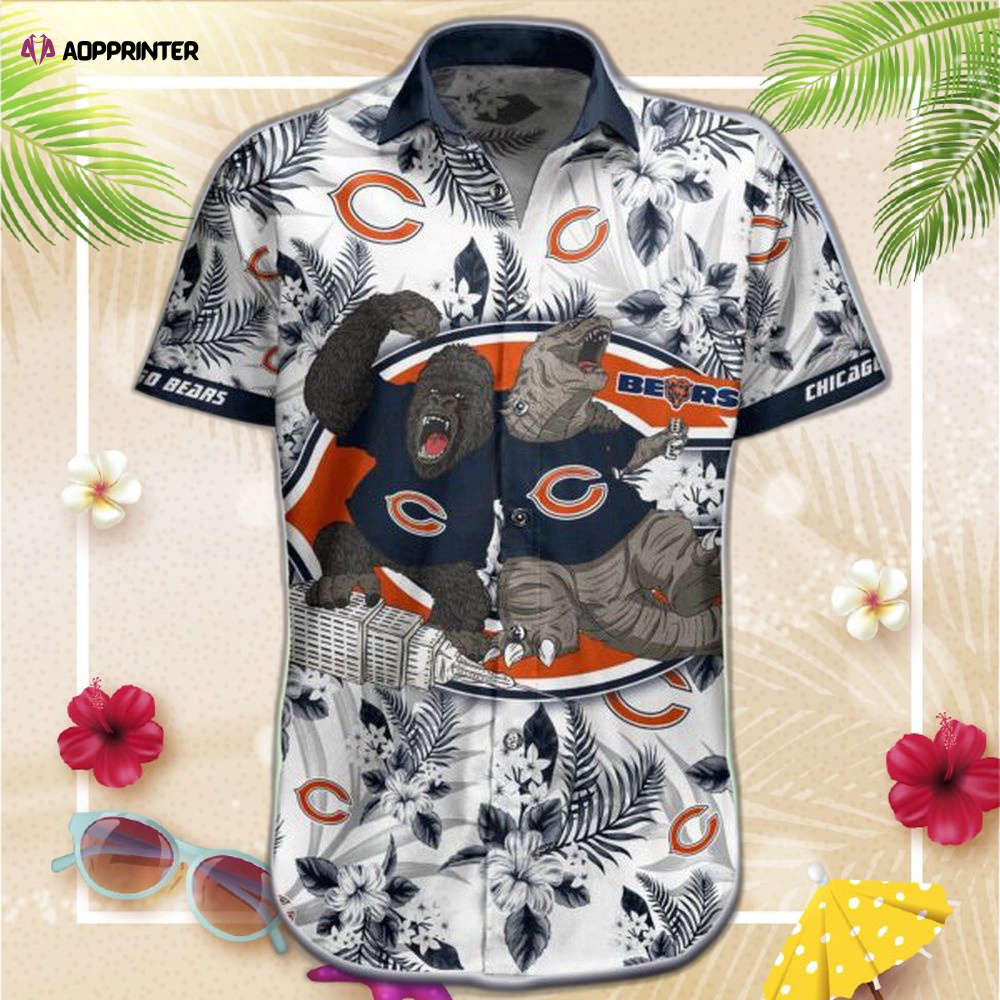 NFL Chicago Bears Hawaiian Shirt Short Kingkong Godzilla