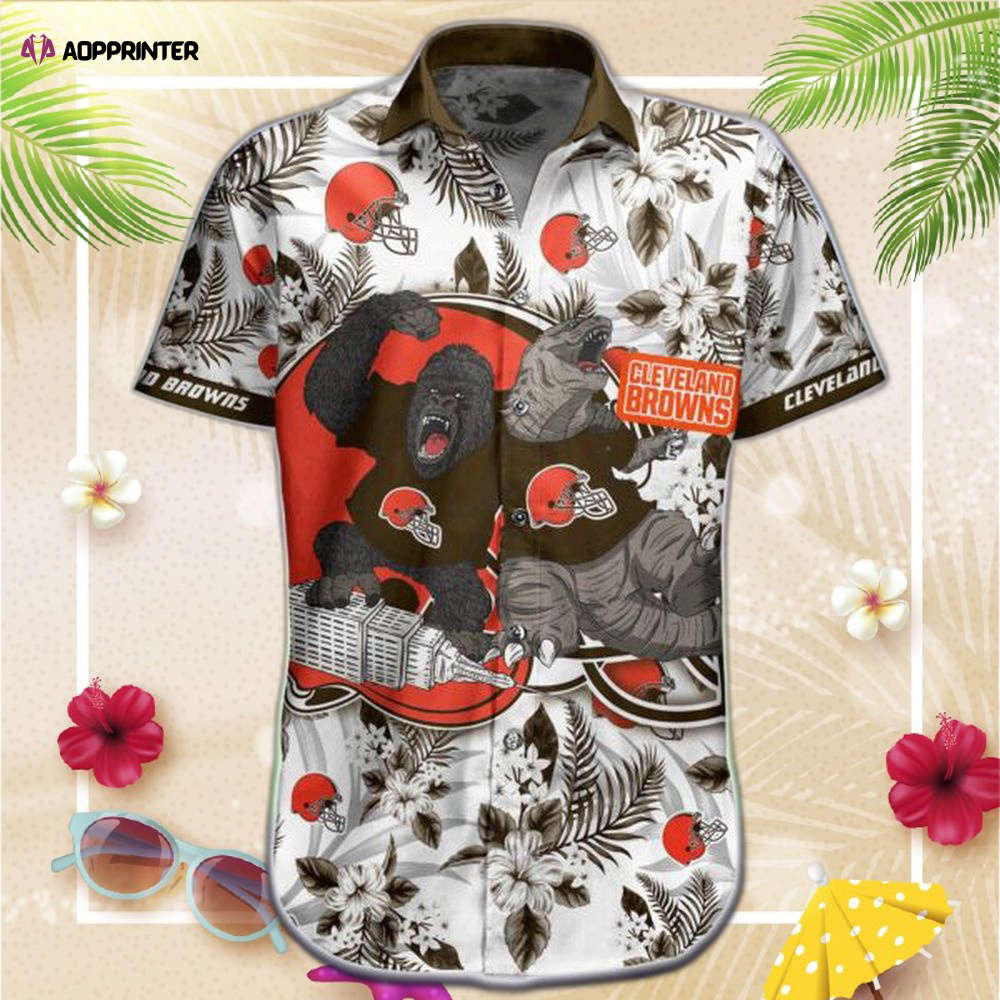 NFL Cleveland Browns Hawaiian Shirt Short Kingkong Godzilla