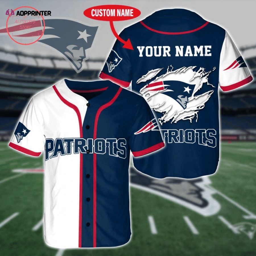 NFL New England Patriots Custom Name White Navy Baseball Jersey Unisex Shirt