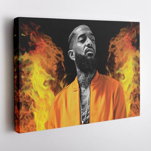 Nipsey Hussle Fire Background American Rapper Canvas Unique Design Wall Art Print Hand Made Ready to Hang Custom Design