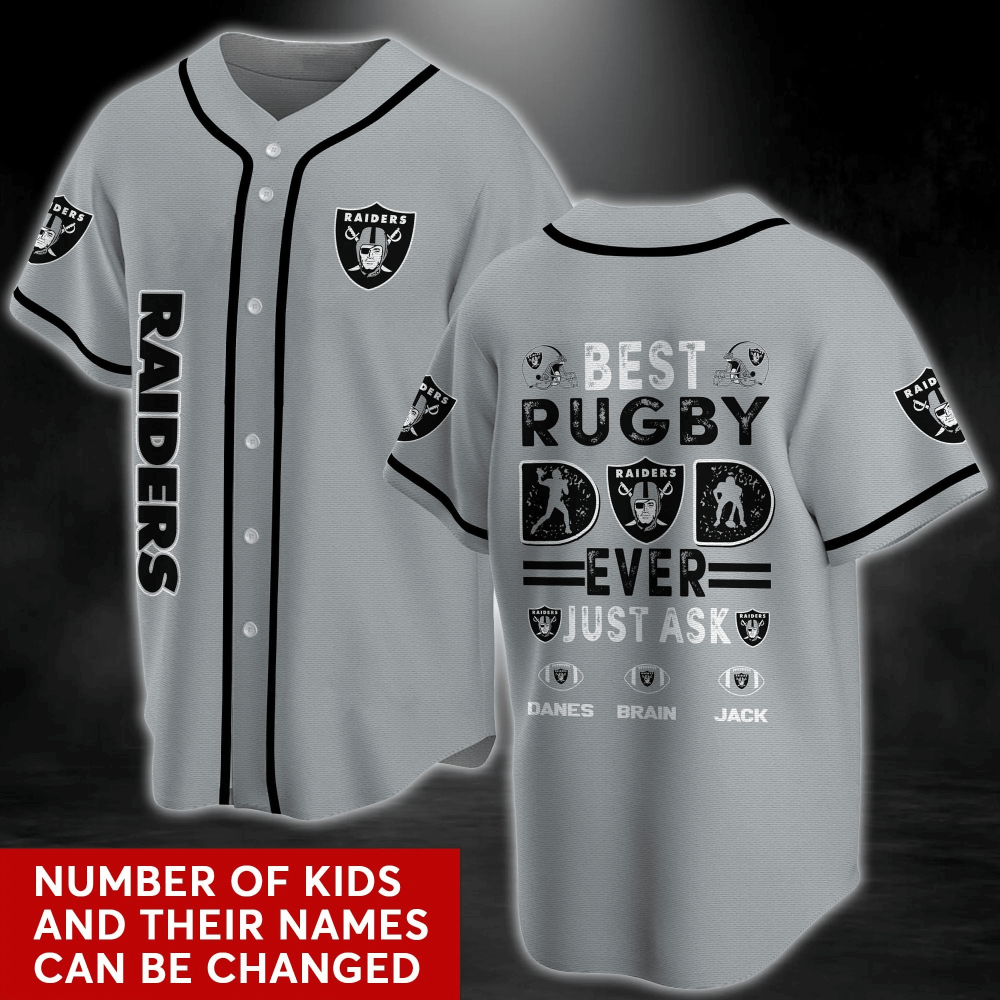 Oakland Raiders Fan Apparel Baseball Jersey Shirt with Personalized Name