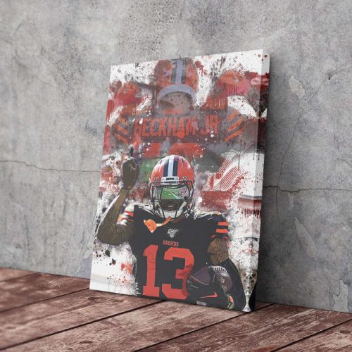 Odell Beckham Paint Poster Cleveland Browns Canvas Unique Design Wall Art Print Hand Made Ready to Hang Custom Design