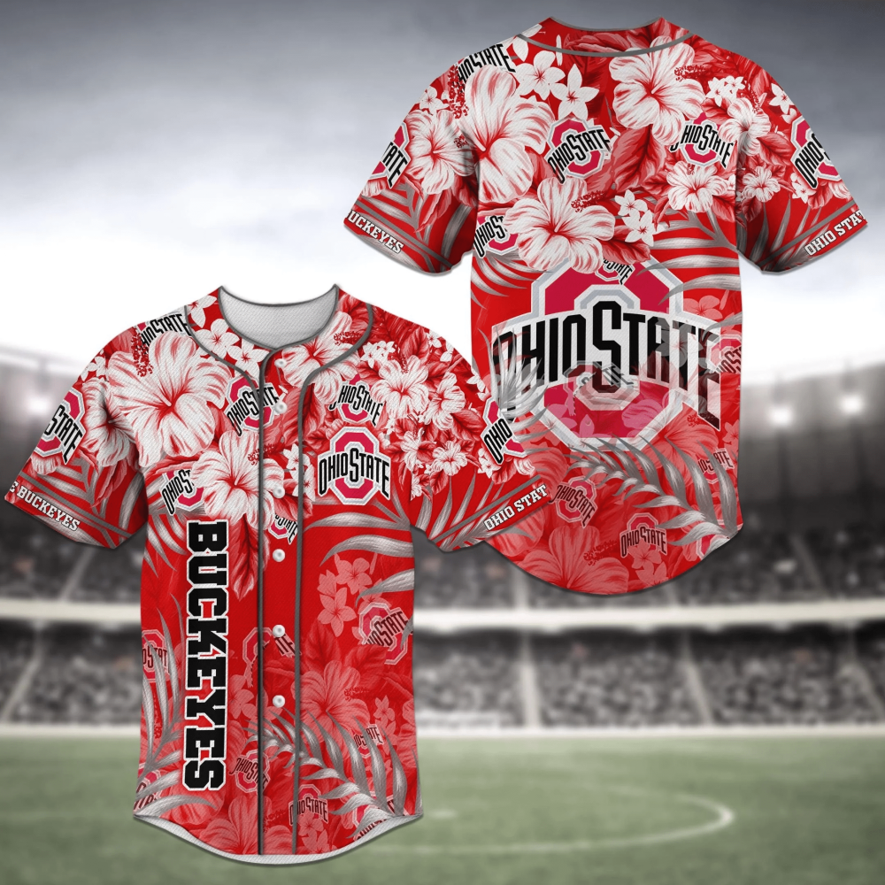 Ohio State Buckeyes NCAA Baseball Jersey Shirt with Floral Design FVJ