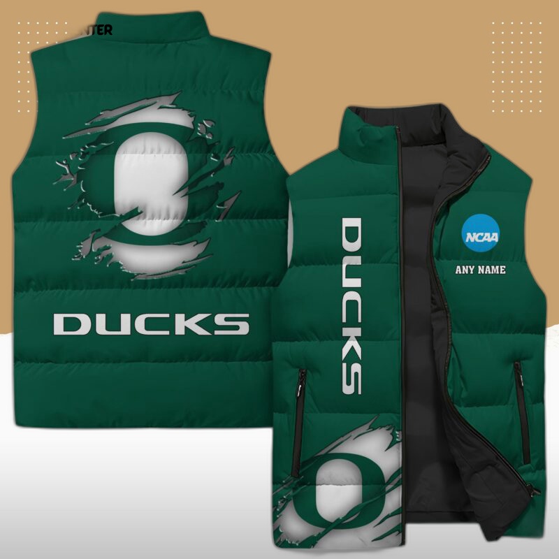 Oregon Ducks NCAA Sleeveless Puffer Jacket Custom For Fans Gifts