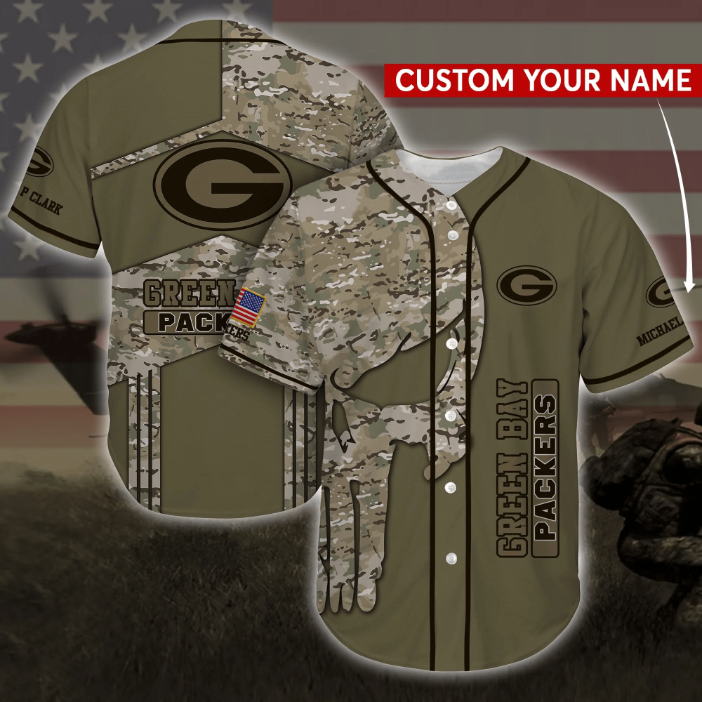 Personalized Green Bay Packers Army Baseball Jersey Shirt