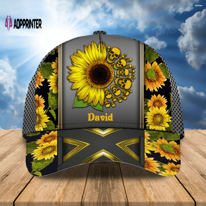 Personalized Sunflowers Skull Classic Cap for Women, Girl, Skull Lovers Hats