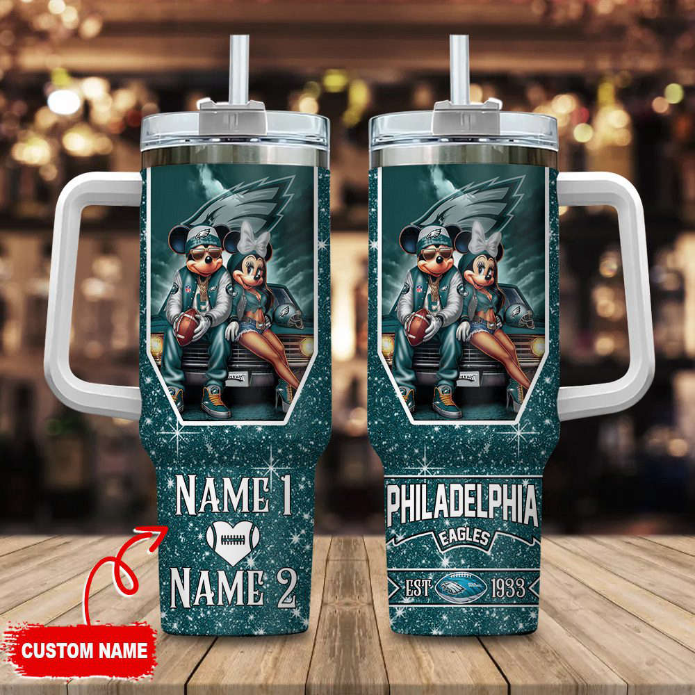 Philadelphia Eagles NFL Mickey And Minnie Couple 40oz Stanley Tumbler Custom Name