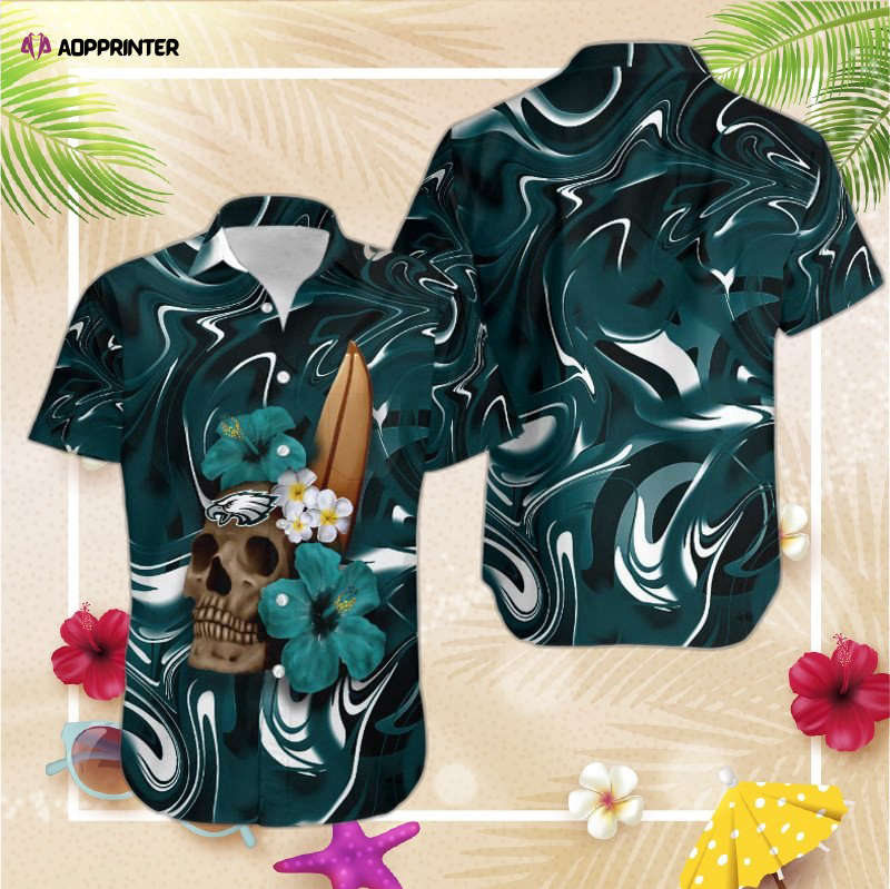 Philadelphia Eagles Skull and Hibiscus Flower NFL Gift For Fan Hawaii