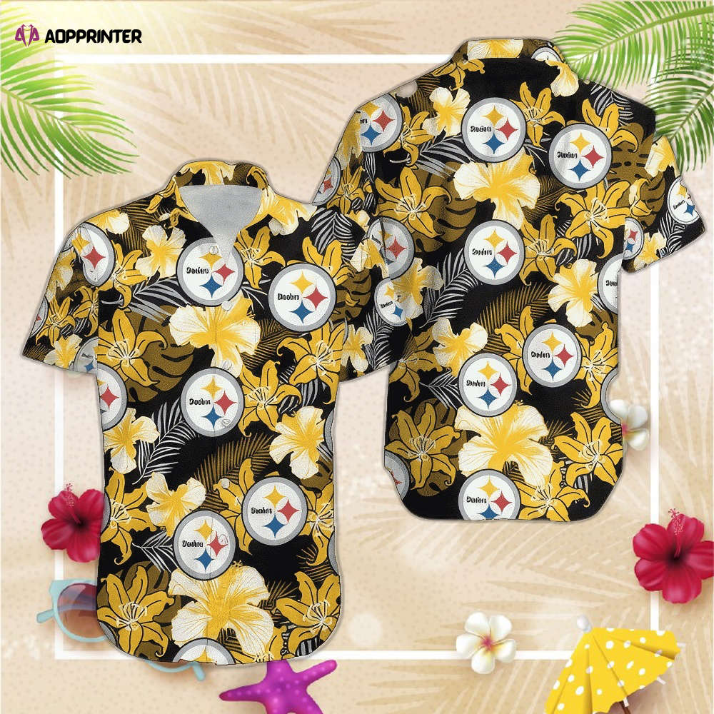 Pittsburgh Steelers Flower Pattern Hawaiian Shirt All Over Print Gift For Fans NFL