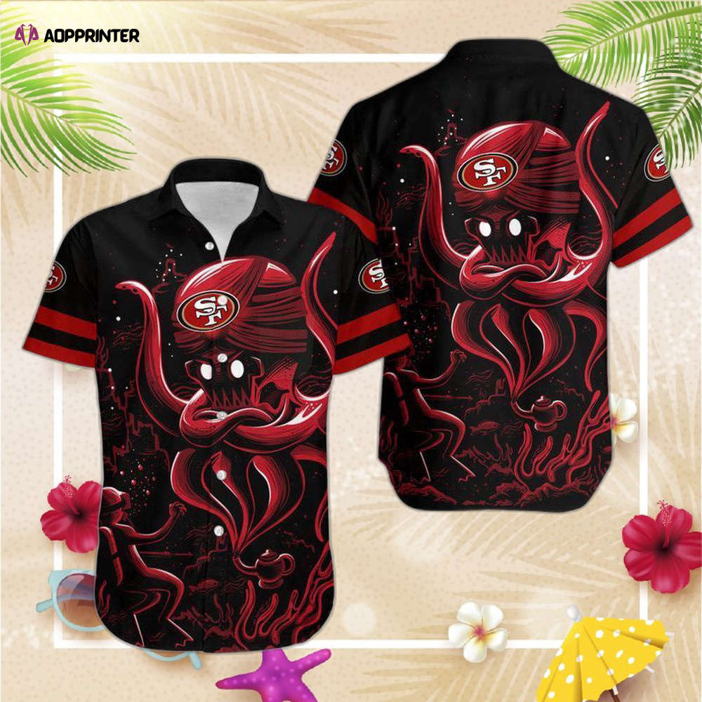 San Francisco    49ers Skull and Hibiscus Flower NFL Gift For Fan Hawaii