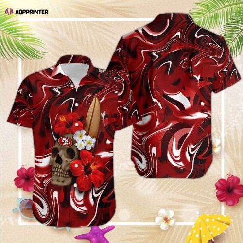 San Francisco    49ers Skull and Hibiscus Flower NFL Gift For Fan Hawaii