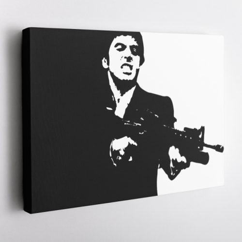 Scarface Black and Whie Poster Tony Montana Illustration Canvas Unique Design Wall Art Print Hand Made Ready to Hang Custom Design