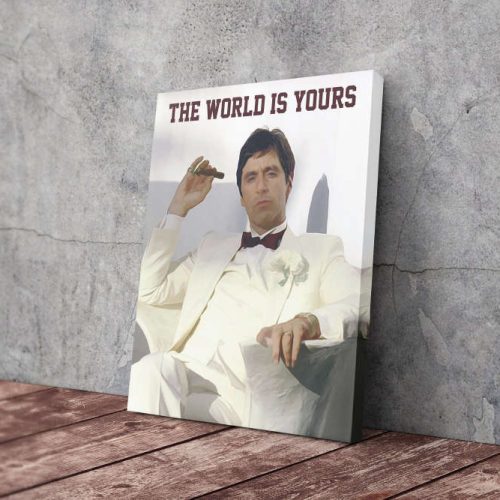 Scarface The World is Yours Poster Tony Montana Movie Canvas Unique Design Wall Art Print Hand Made Ready to Hang Custom Design