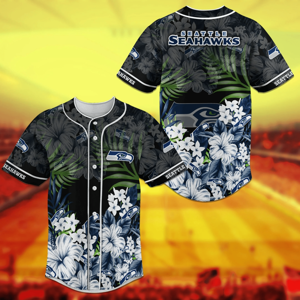 Seattle Seahawks Fan Apparel Baseball Jersey Shirt in Team Colors