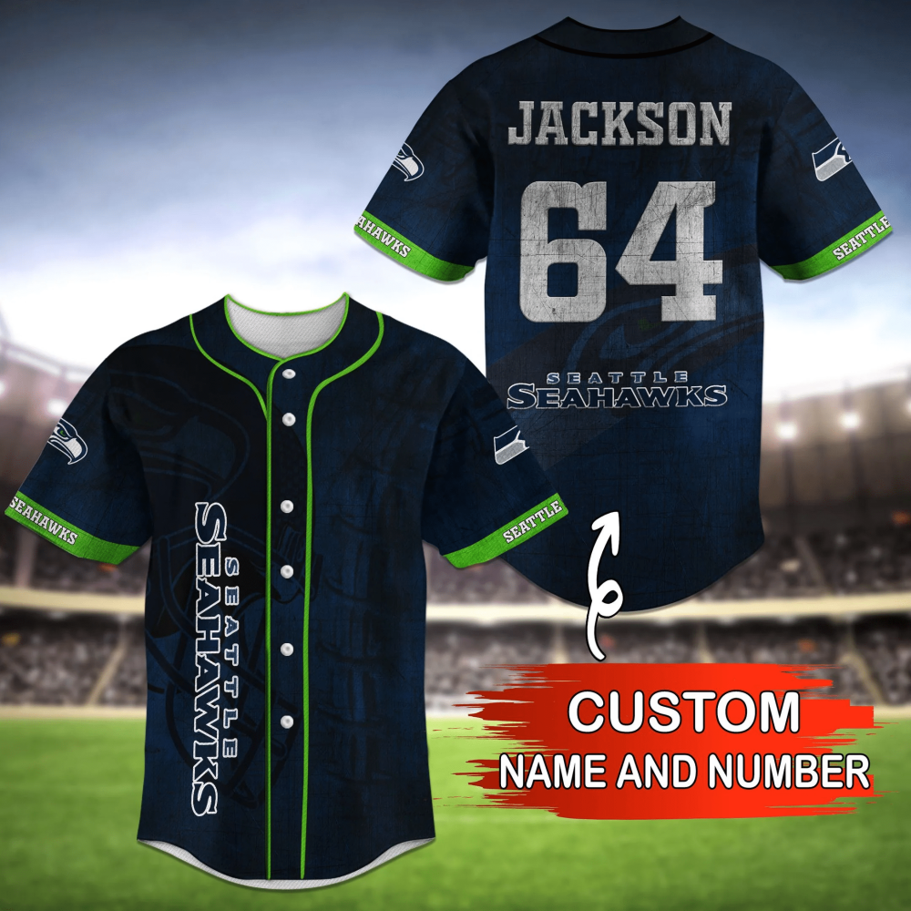 Seattle Seahawks Fan Apparel with Personalized Name Baseball Jersey Shirt