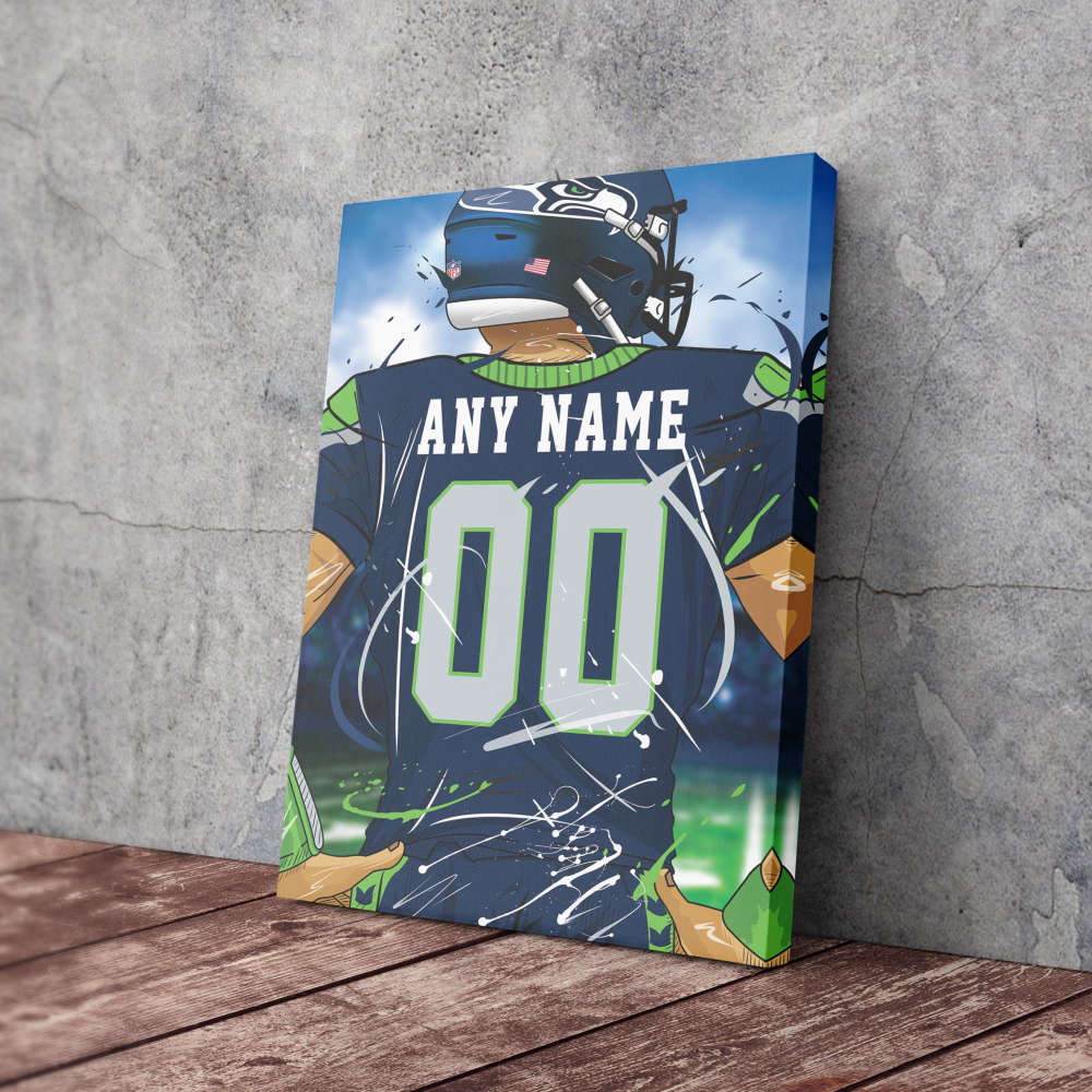 Seattle Seahawks Jersey NFL Personalized Jersey Custom Name and Number Canvas Wall Art  Print Home Decor Framed Poster Man Cave Gift