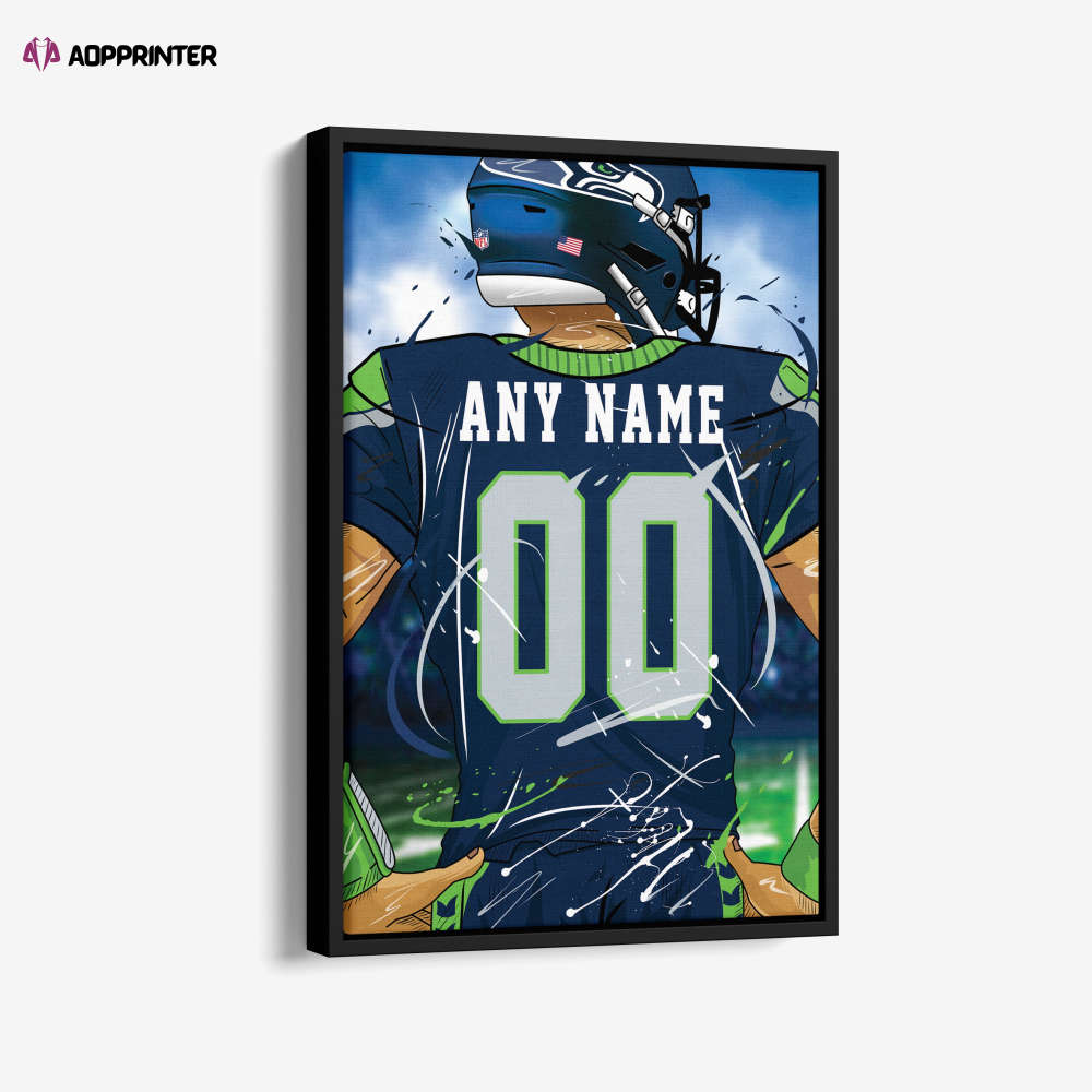 Seattle Seahawks Jersey NFL Personalized Jersey Custom Name and Number Canvas Wall Art  Print Home Decor Framed Poster Man Cave Gift