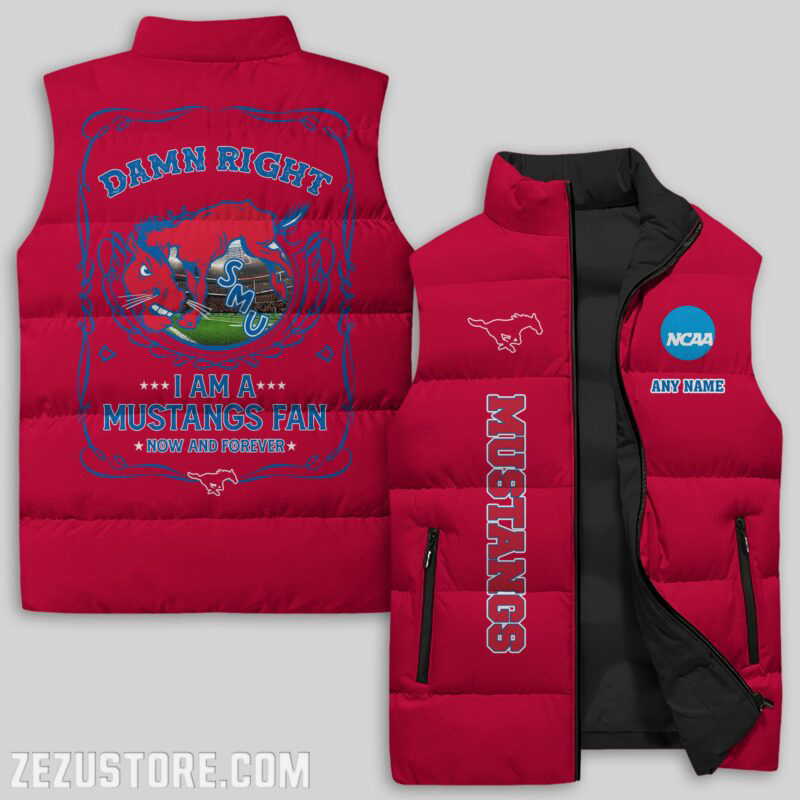 SMU Mustangs NCAA Sleeveless Puffer Jacket Custom For Fans Gifts