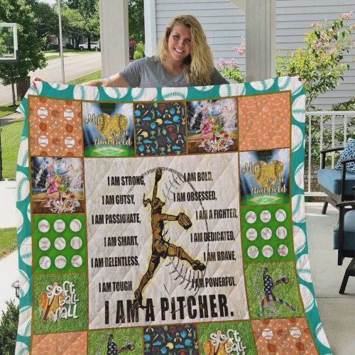 Softball I Am Strong I Am A Pitcher Quilt Blanket Great Customized Blanket Gifts For Birthday Christmas Thanksgiving