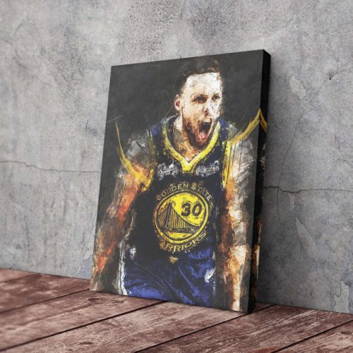 Stephen Curry Poster Painting Golden State Warriors Canvas Unique Design Wall Art Print Hand Made Ready to Hang Custom Design