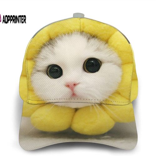 Sunflower Cat Print Casual Baseball 3D Cap Adjustable Twill Sports Dad Hats for Unisex