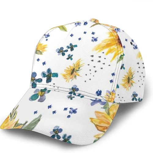 Sunflower Print Casual Baseball Cap Adjustable Twill Sports Dad Hats for Unisex