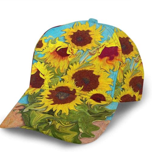 Sunflower Print Classic Baseball 3D Cap Adjustable Twill Sports Dad Hats for Unisex