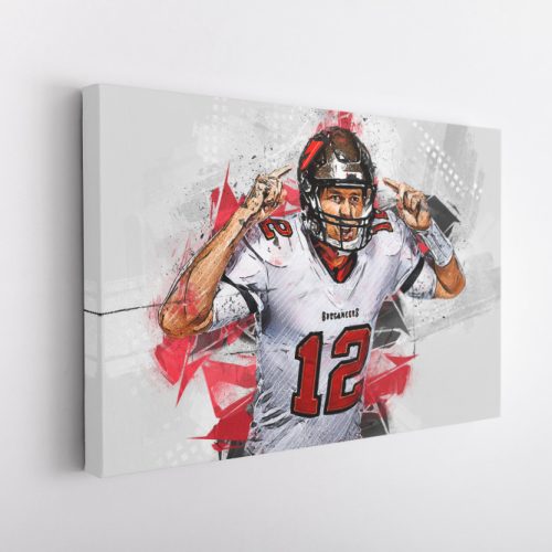 Tom Brady Poster Tampa Bay Buccaneers NFL Canvas Unique Design Wall Art Print Hand Made Ready to Hang Custom Design