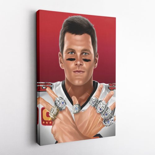 Tom Brady Rings Poster MVP Buccaneers Canvas Unique Design Wall Art Print Hand Made Ready to Hang Custom Design