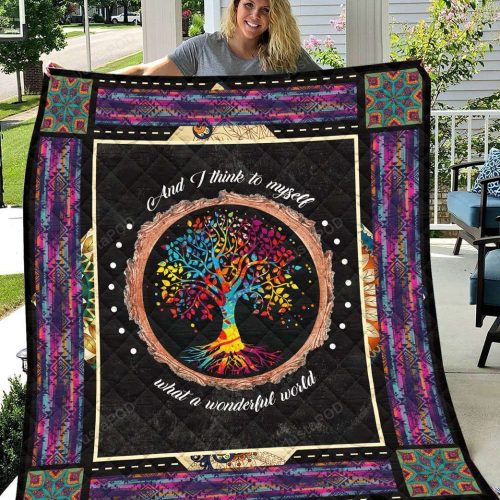 Tree Of Life And I Think To Myself What A Wonderful World Quilt Blanket Great Customized Blanket Gifts For Birthday Christmas Thanksgiving