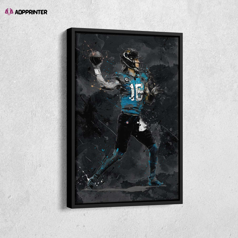 Trevor Lawrence Art Jacksonville Jaguars NFL Canvas Wall Art Home Decor Framed Poster Man Cave Gift