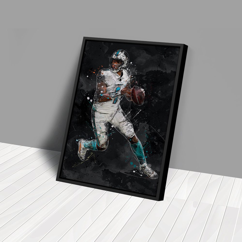 Tua Tagovailoa Art Miami Dolphins NFL Canvas Wall Art Home Decor Framed Poster Man Cave Gift