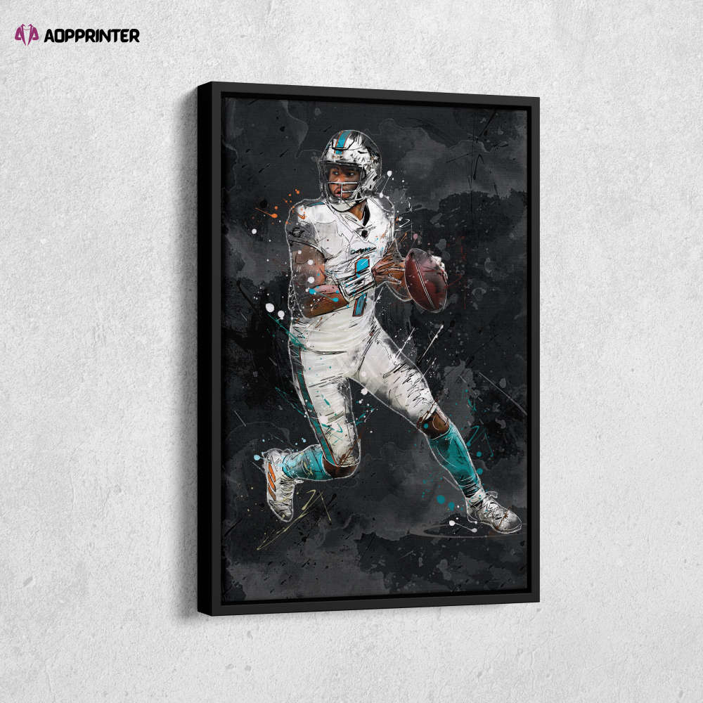 Tua Tagovailoa Art Miami Dolphins NFL Canvas Wall Art Home Decor Framed Poster Man Cave Gift