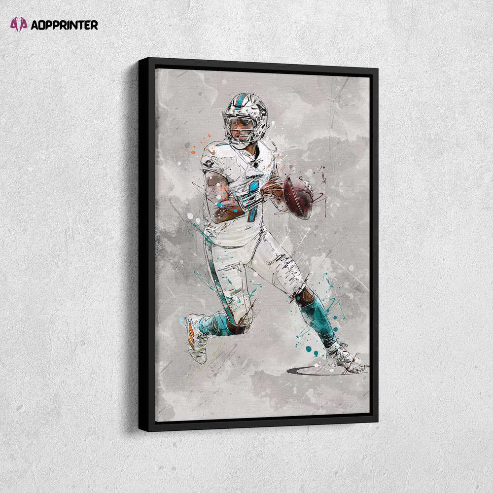 Tua Tagovailoa Poster Miami Dolphins NFL Canvas Wall Art Home Decor Framed Poster Man Cave Gift