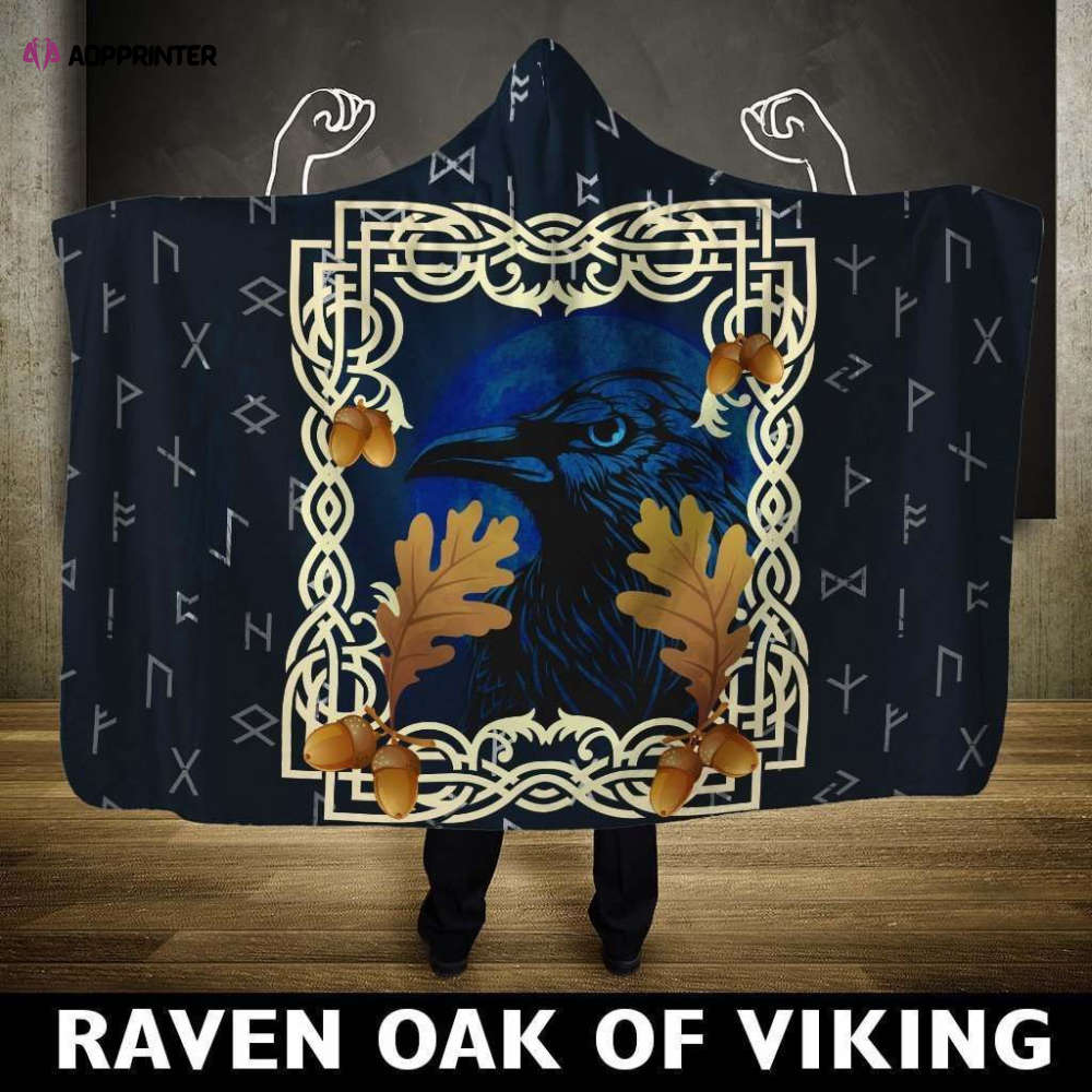 Viking Hooded Blanket – Raven Oak Leaves and Acorns PL104