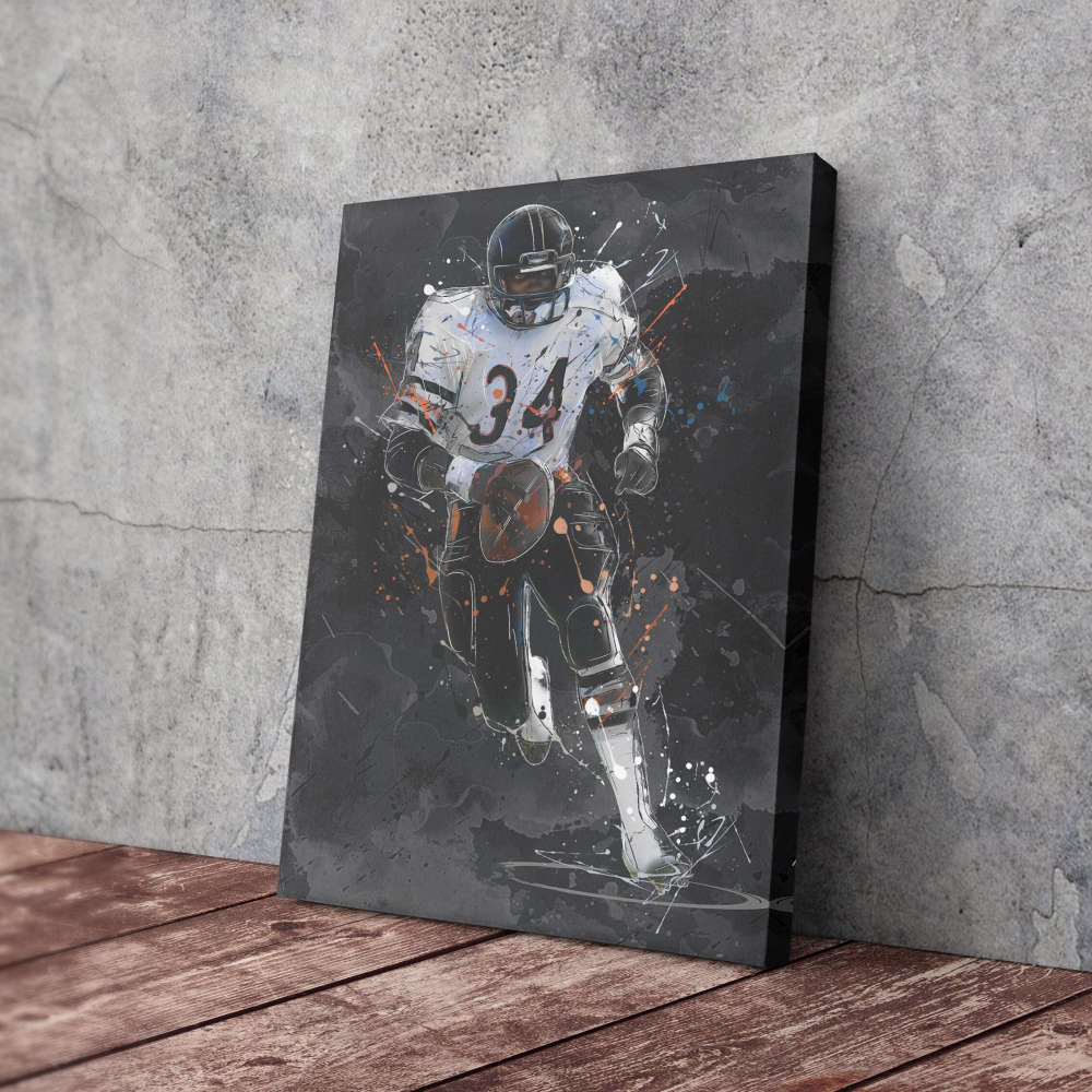 Walter Payton Art Chicago Bears NFL Canvas Wall Art Home Decor Framed Poster Man Cave Gift