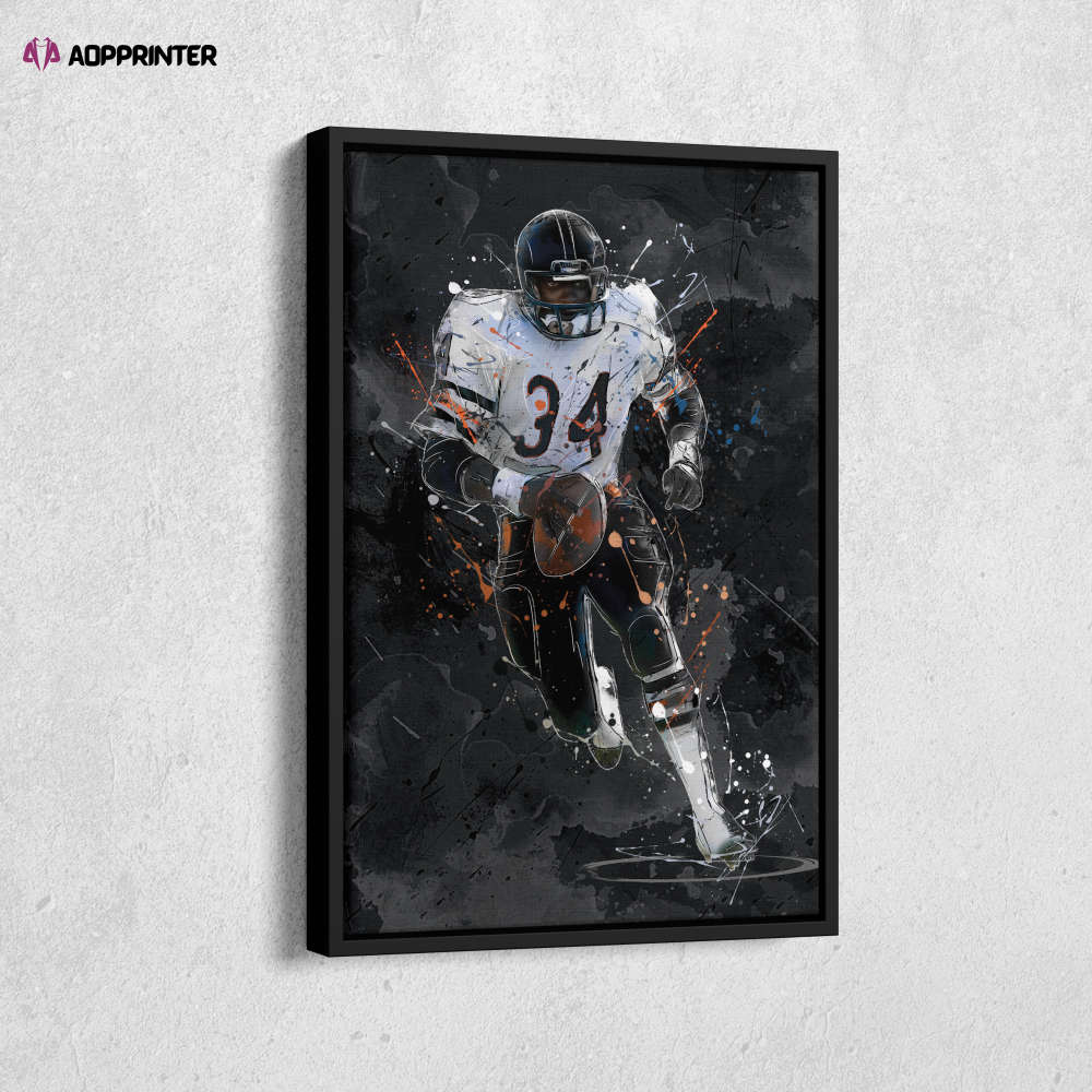 Walter Payton Art Chicago Bears NFL Canvas Wall Art Home Decor Framed Poster Man Cave Gift