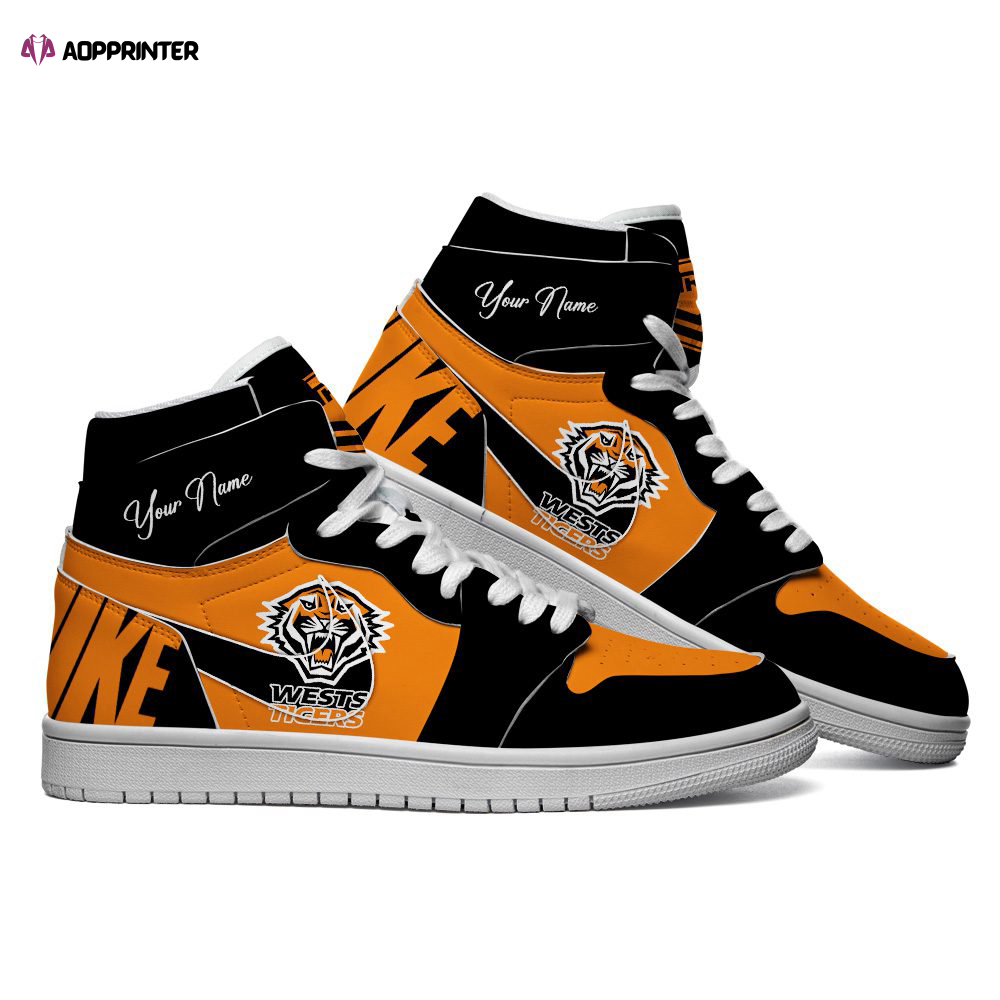 Wests Tigers Custom Name NRL Air Jordan 1 Sneakers High Top For Fans