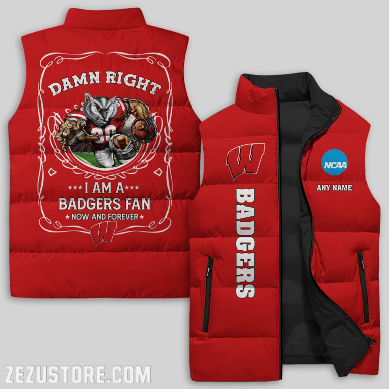 Wisconsin Badgers NCAA Sleeveless Puffer Jacket Custom For Fans Gifts