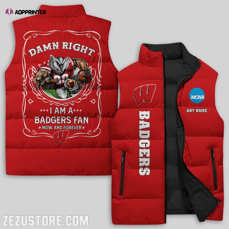 Wisconsin Badgers NCAA Sleeveless Puffer Jacket Custom For Fans Gifts