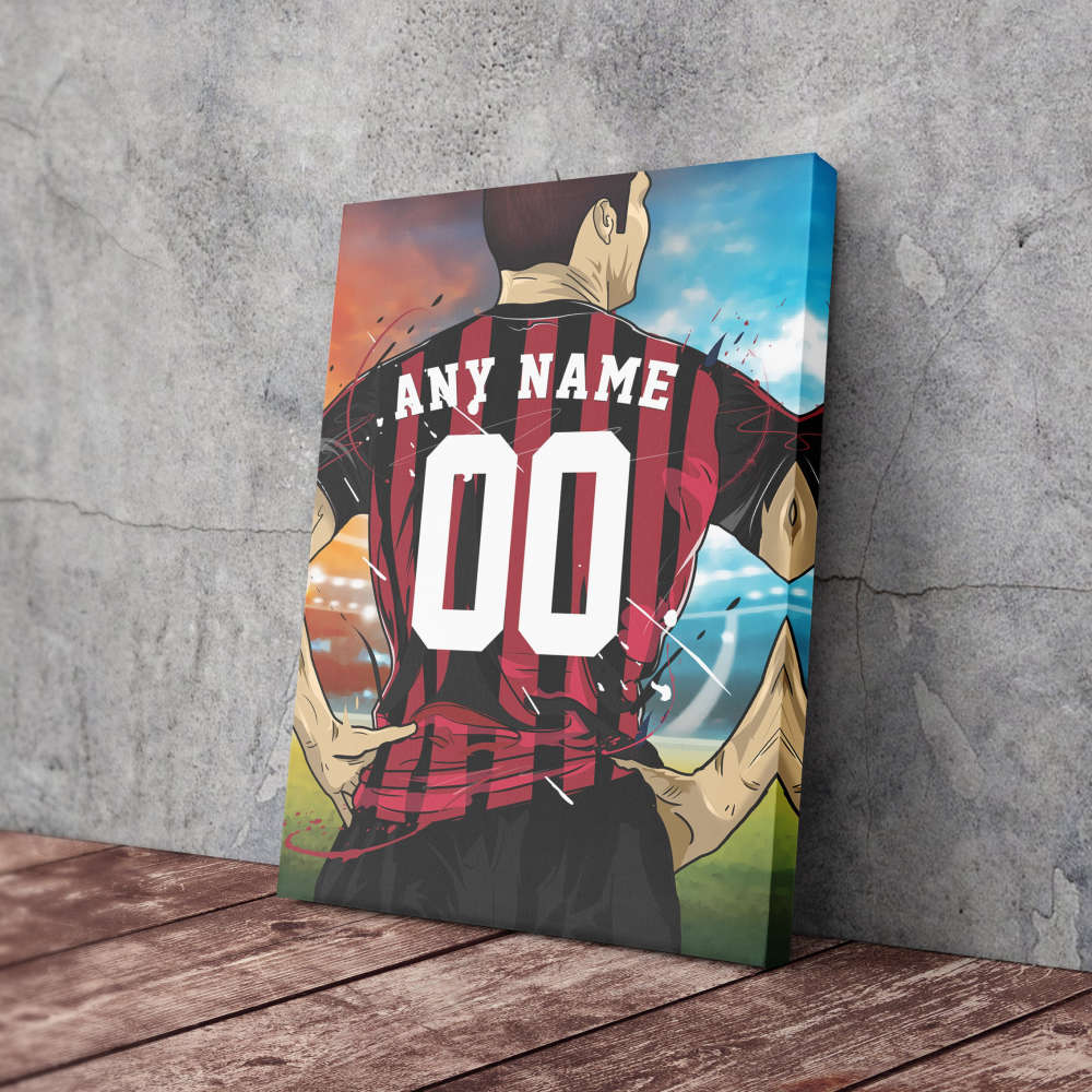 A.C. Milan Jersey Soccer Personalized Jersey Custom Name and Number Canvas Wall Art Home Decor Framed Poster Man Cave Gift
