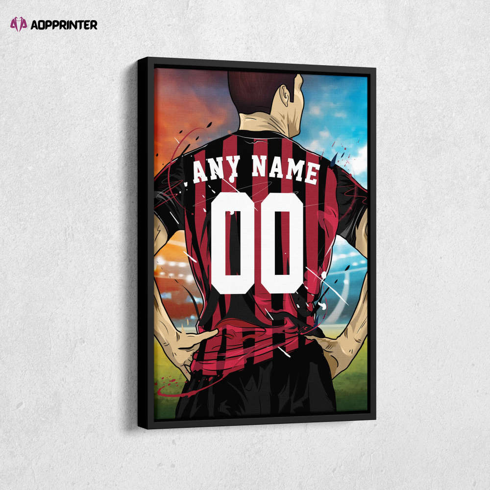 A.C. Milan Jersey Soccer Personalized Jersey Custom Name and Number Canvas Wall Art Home Decor Framed Poster Man Cave Gift