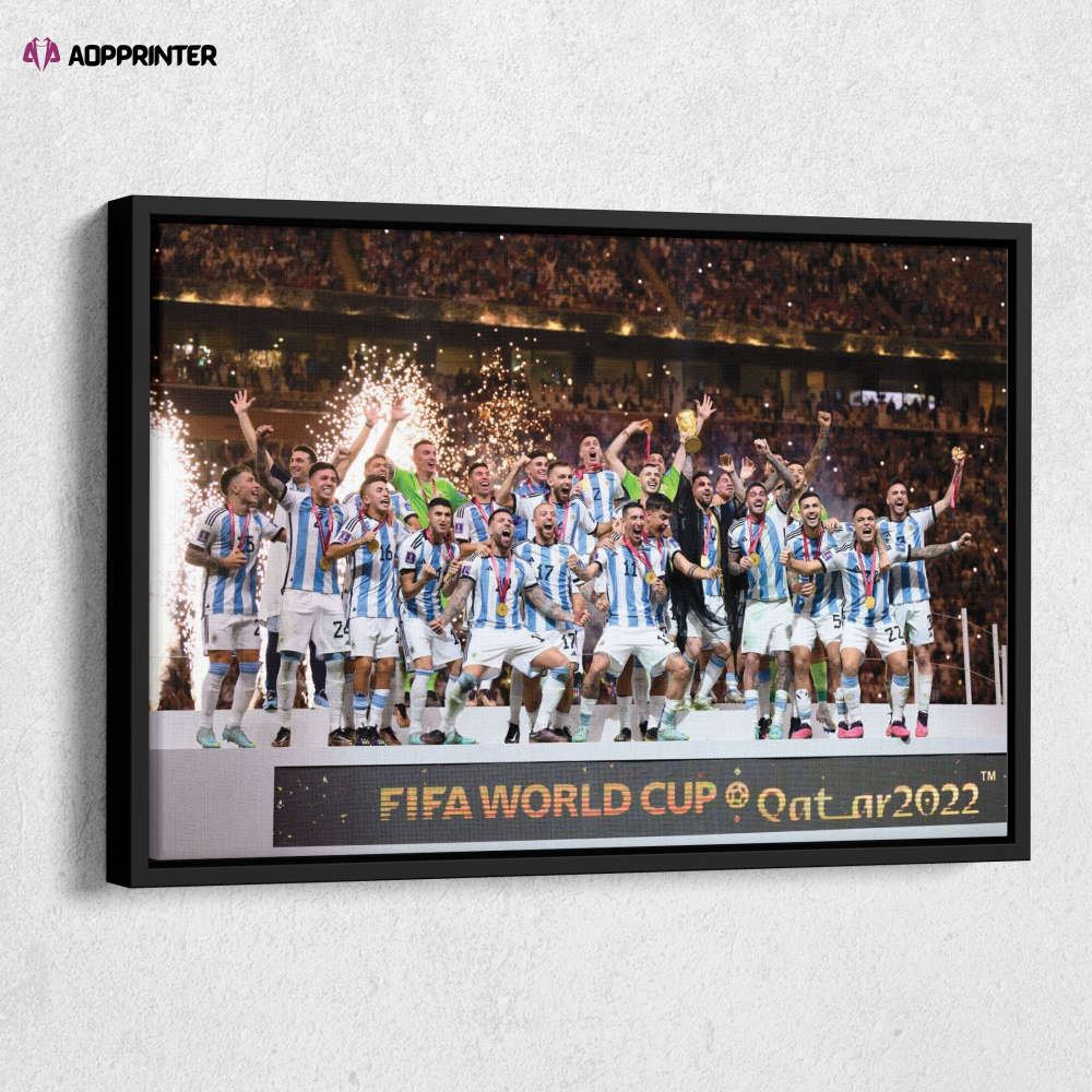 Lionel Messi of Argentina kisses the World Cup Trophy Canvas Wall Art Print Home Decor Hand Made Framed Poster