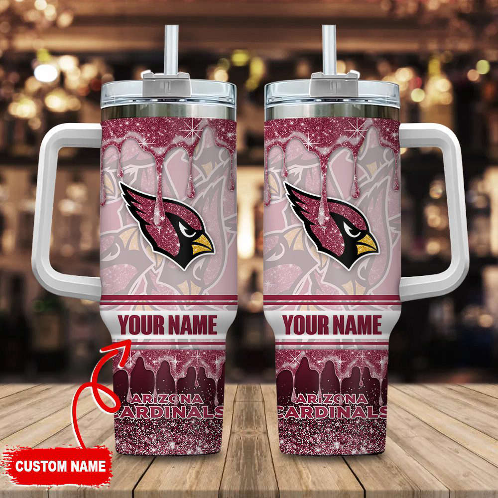 Arizona Cardinals NFL Glitter Custom Name 40oz Stanley Tumbler Gift for Fans