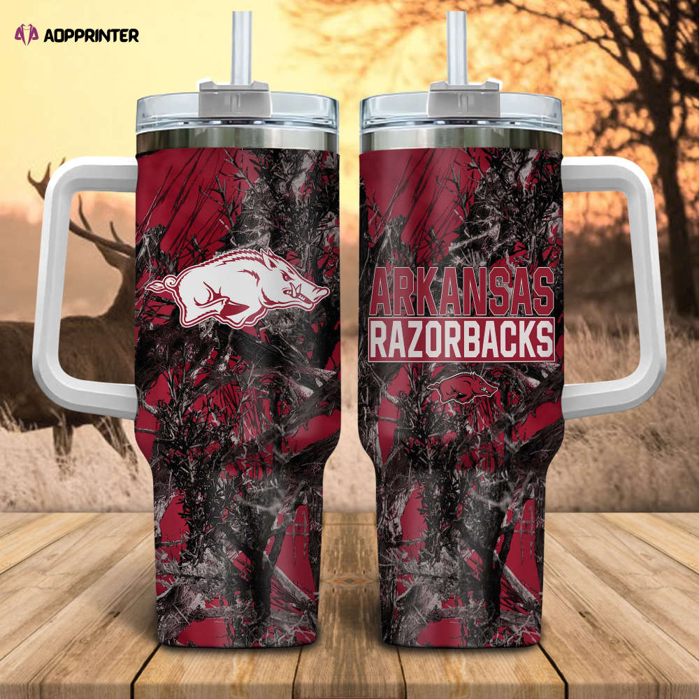 Arkansas Razorbacks NCAA Hunting Personalized Stanley Tumbler 40oz Gift for Fans