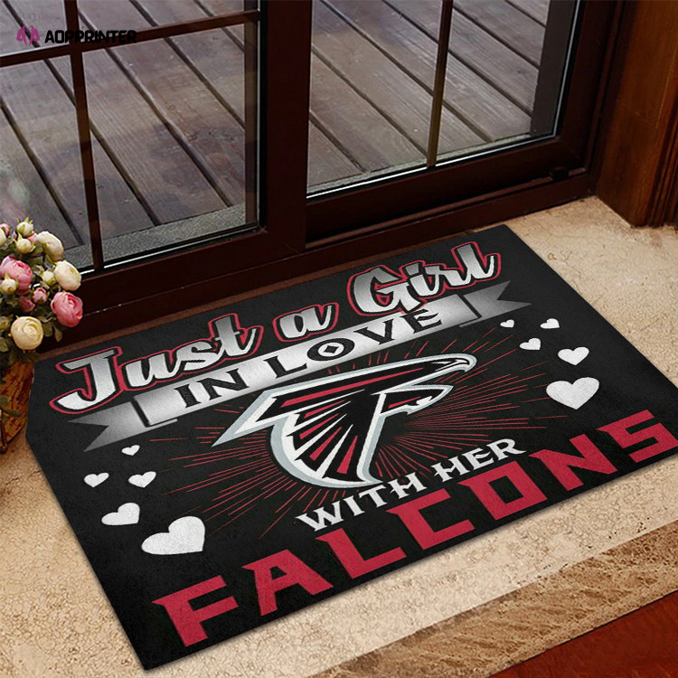 Atlanta Falcons Just A Girl In Love With Her Falcons Foldable Doormat Indoor Outdoor Welcome Mat Home Decor